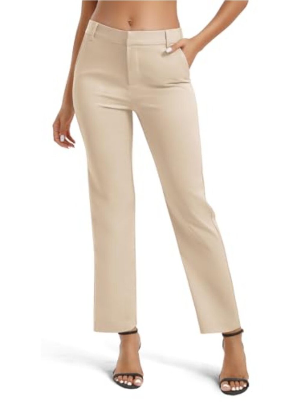High Waisted Stretch Dress Pants Pull On Straight Leg Work Slacks Business